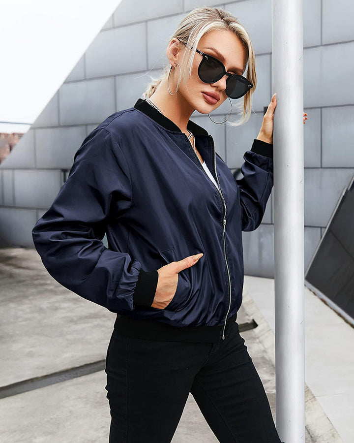Drune | Dünne Damen Bomberjacke mit Reißverschluss und Taschen