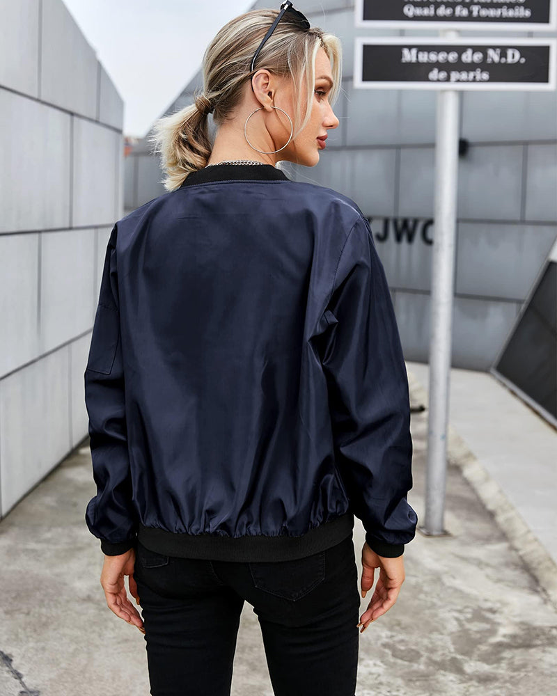 Drune | Dünne Damen Bomberjacke mit Reißverschluss und Taschen