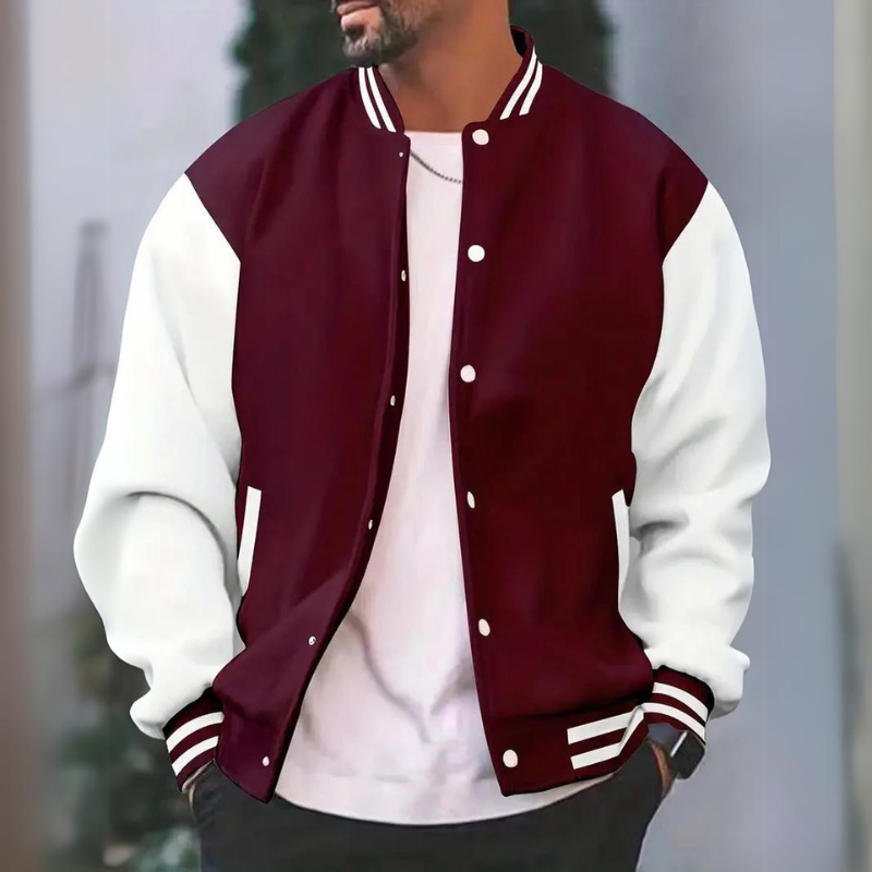 Drune | Gerippte Bündchen Knopfverschluss Baseballjacke Herrenjacke