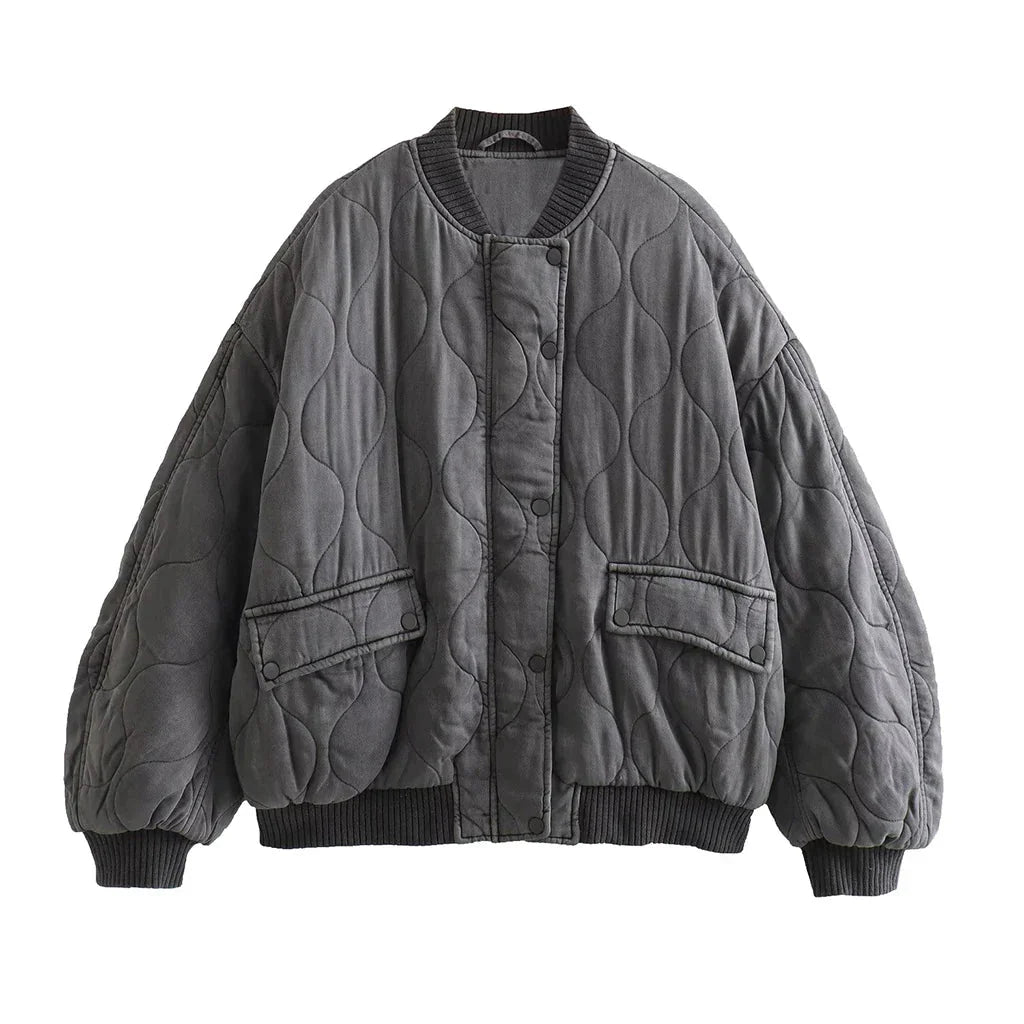 Drune | Grau Lockere Passform Übergröße Jacke Damenjacke