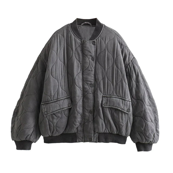 Drune | Grau Lockere Passform Übergröße Jacke Damenjacke