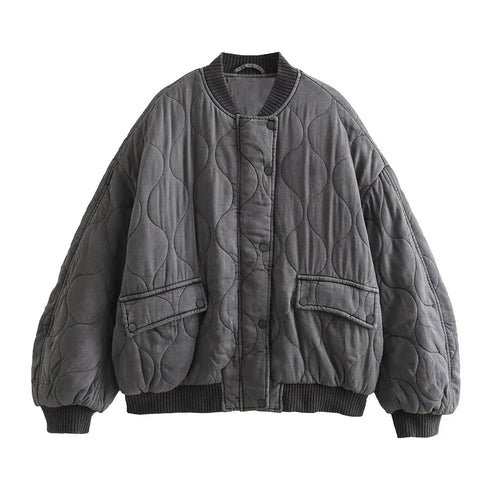 Drune | Grau Lockere Passform Übergröße Jacke Damenjacke