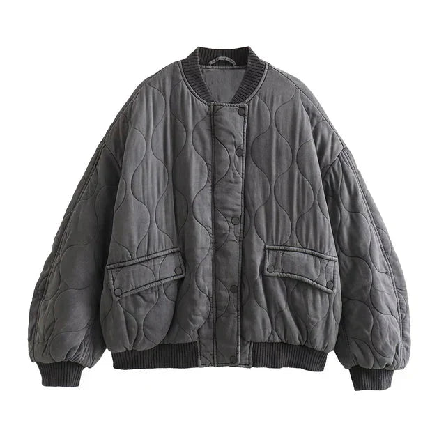 Drune | Grau Lockere Passform Übergröße Jacke Damenjacke