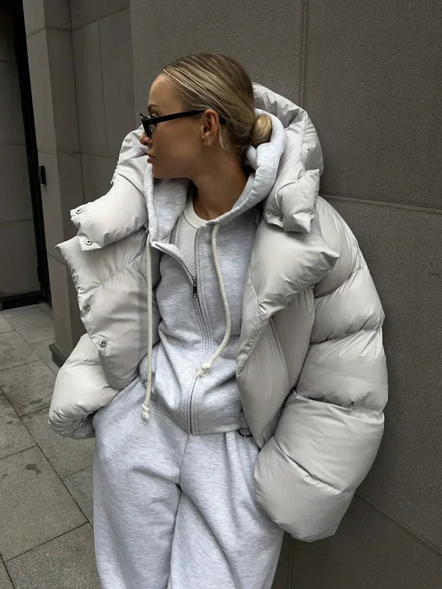 Drune | Damen Winter Puffer Jacke mit Kapuze und Oversized Stil