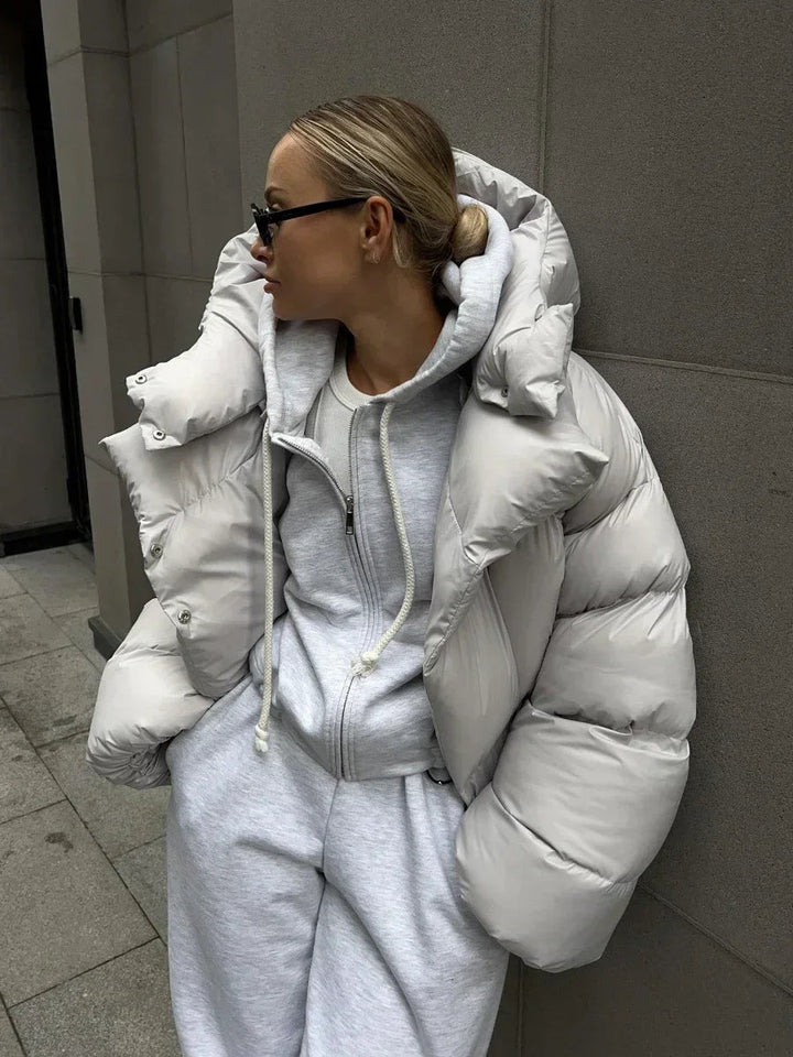 Drune | Damen Winter Puffer Jacke mit Kapuze und Oversized Stil