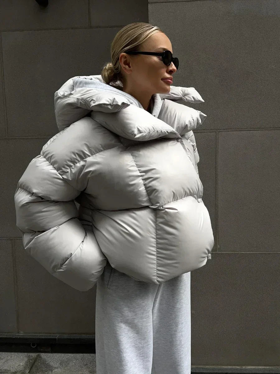 Drune | Damen Winter Puffer Jacke mit Kapuze und Oversized Stil