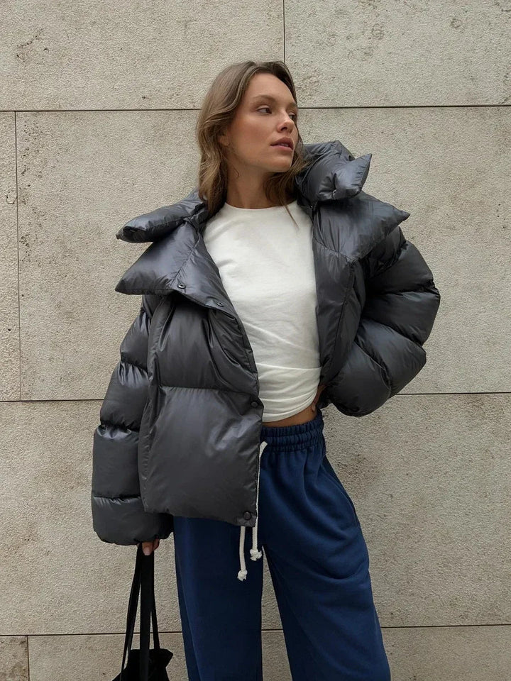 Drune | Damen Winter Puffer Jacke mit Kapuze und Oversized Stil