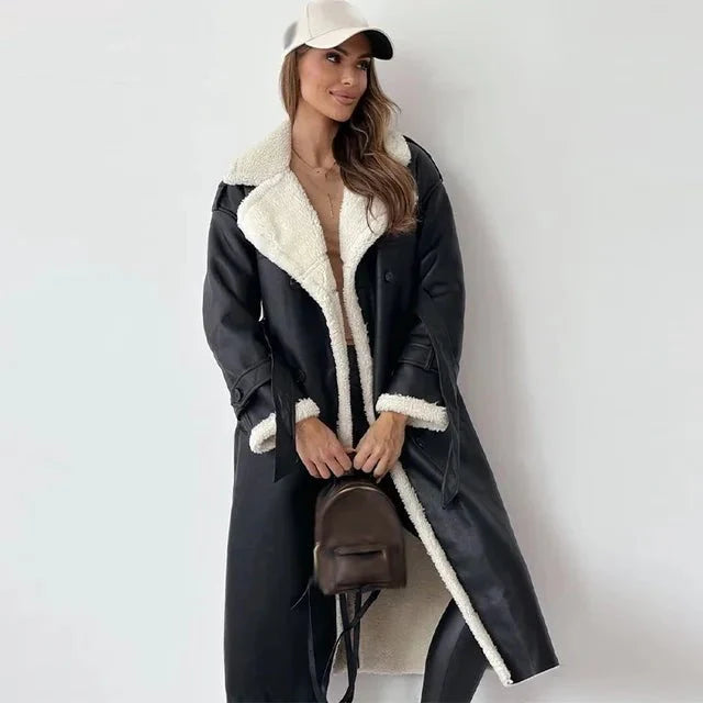 Drune | Breasted Longline Sherpa Mantel - Weicher Innenraum - Entspanntes Fit