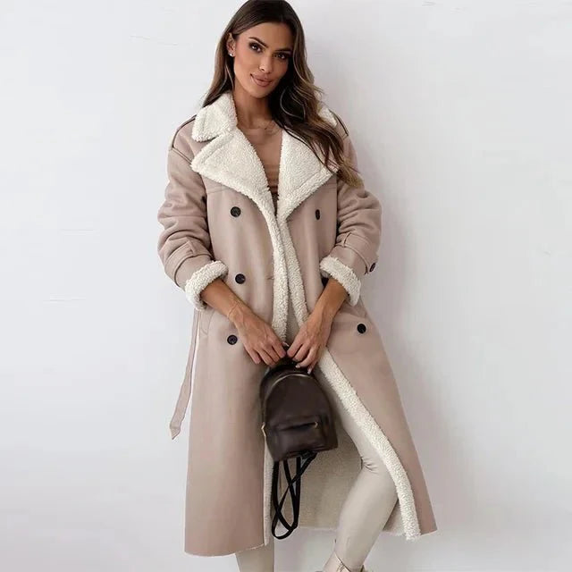 Drune | Breasted Longline Sherpa Mantel - Weicher Innenraum - Entspanntes Fit