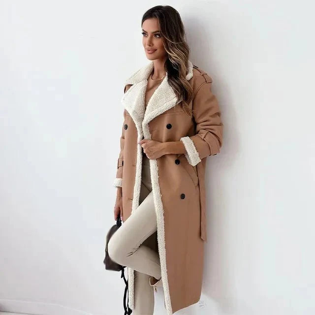 Drune | Breasted Longline Sherpa Mantel - Weicher Innenraum - Entspanntes Fit