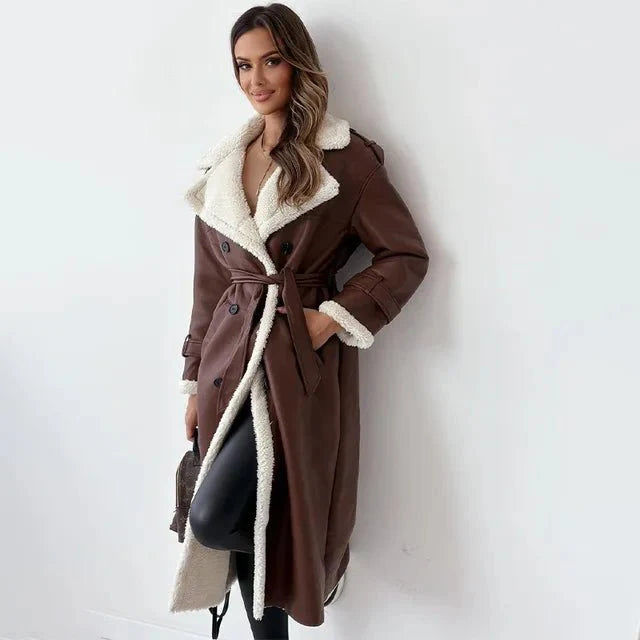 Drune | Breasted Longline Sherpa Mantel - Weicher Innenraum - Entspanntes Fit