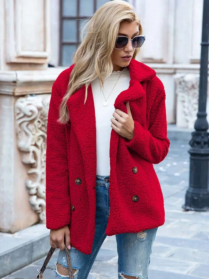 Drune | Doppelt Knöpfbar Kurz Teddyjacke Winterjacke für Damen
