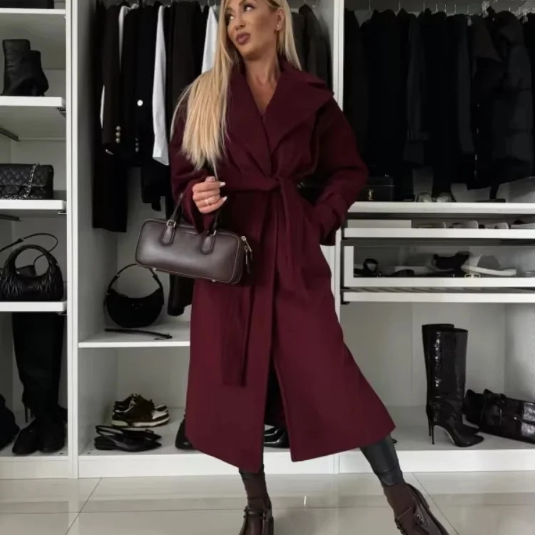 Drune | Trenchcoat Langer Wollmantel für Damen mit Gürtel