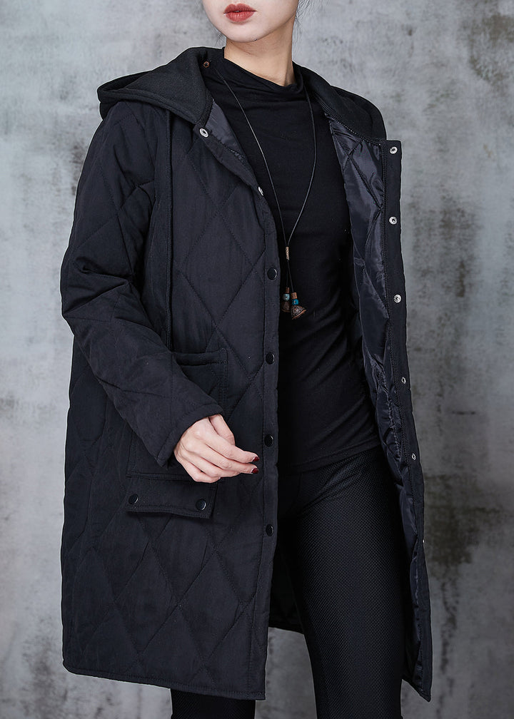 Drune | Schwarze Kapuzen-Patchwork-Fine Cotton gefüllte Jacken