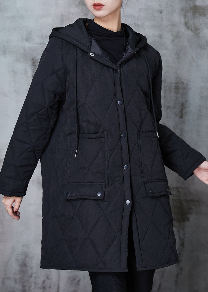 Drune | Schwarze Kapuzen-Patchwork-Fine Cotton gefüllte Jacken