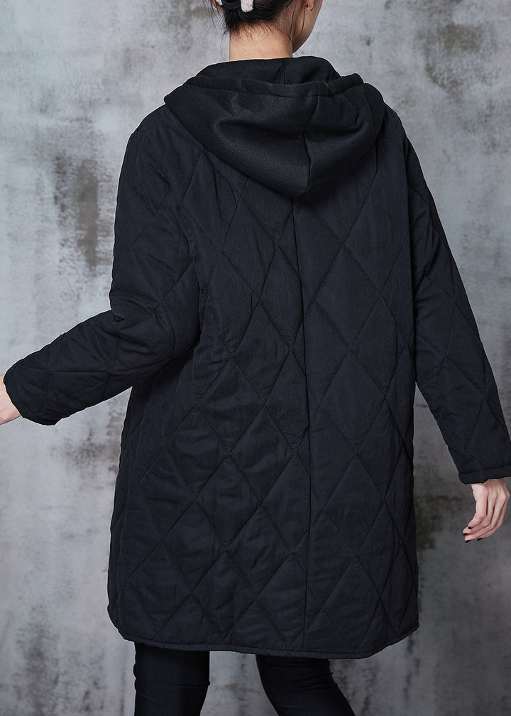 Drune | Schwarze Kapuzen-Patchwork-Fine Cotton gefüllte Jacken