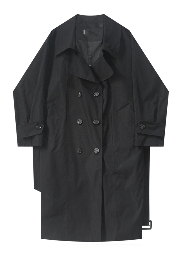 Drune | Schwarze Peter-Pan-Kragen Bänder Knopf Lange Trenchcoats Lange Ärmel
