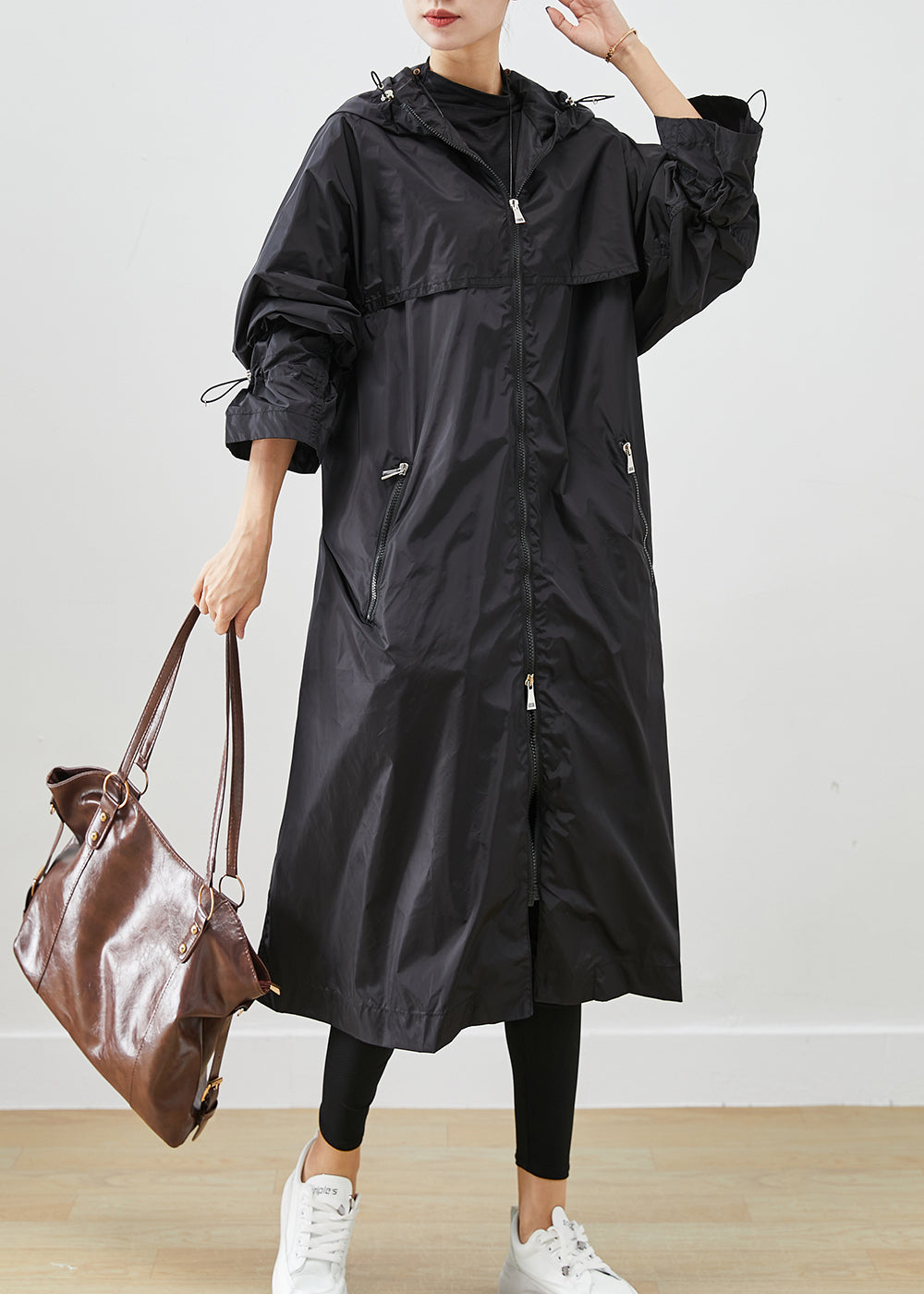 Drune | Schwarze Zip-Up Kordelzug-Spandex-Mäntel