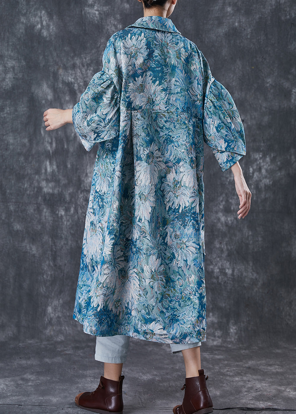Drune | Blaue Übergroße Gänseblümchenmuster Baumwolltrenchcoats