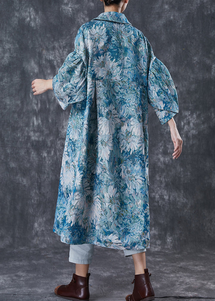 Drune | Blaue Übergroße Gänseblümchenmuster Baumwolltrenchcoats