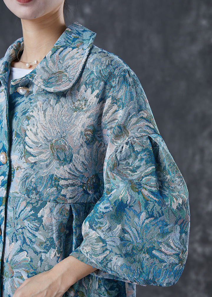 Drune | Blaue Übergroße Gänseblümchenmuster Baumwolltrenchcoats