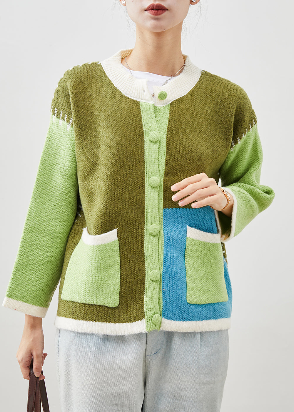 Drune | Grüne Übergroße Patchwork Strickjacken