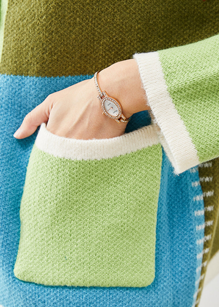 Drune | Grüne Übergroße Patchwork Strickjacken