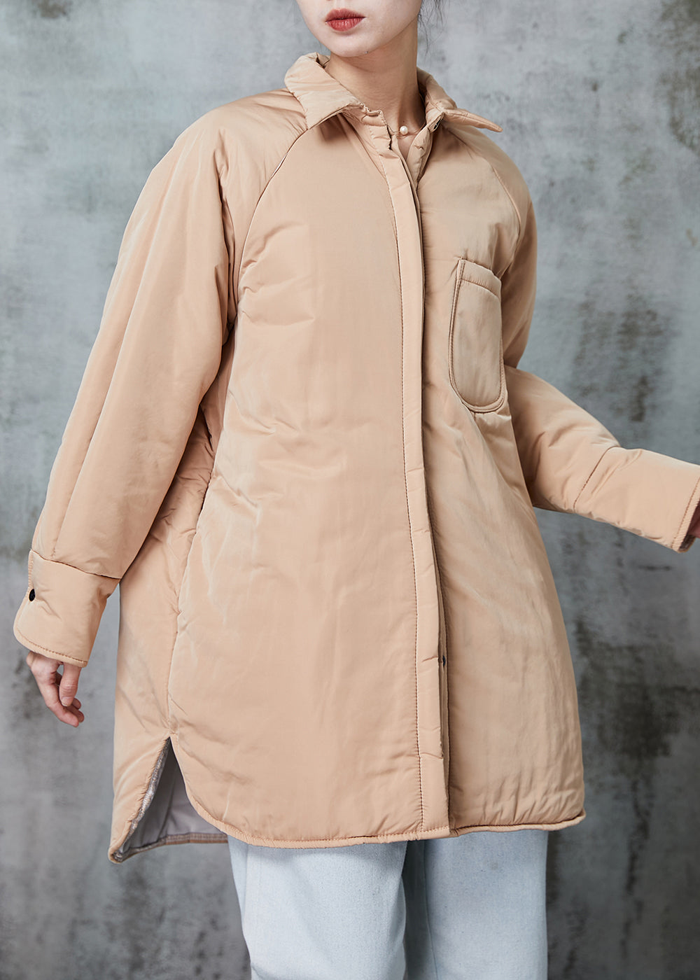 Drune | Khaki Oversized Taschen Feine Baumwollgefüllte Pufferjacken Winter