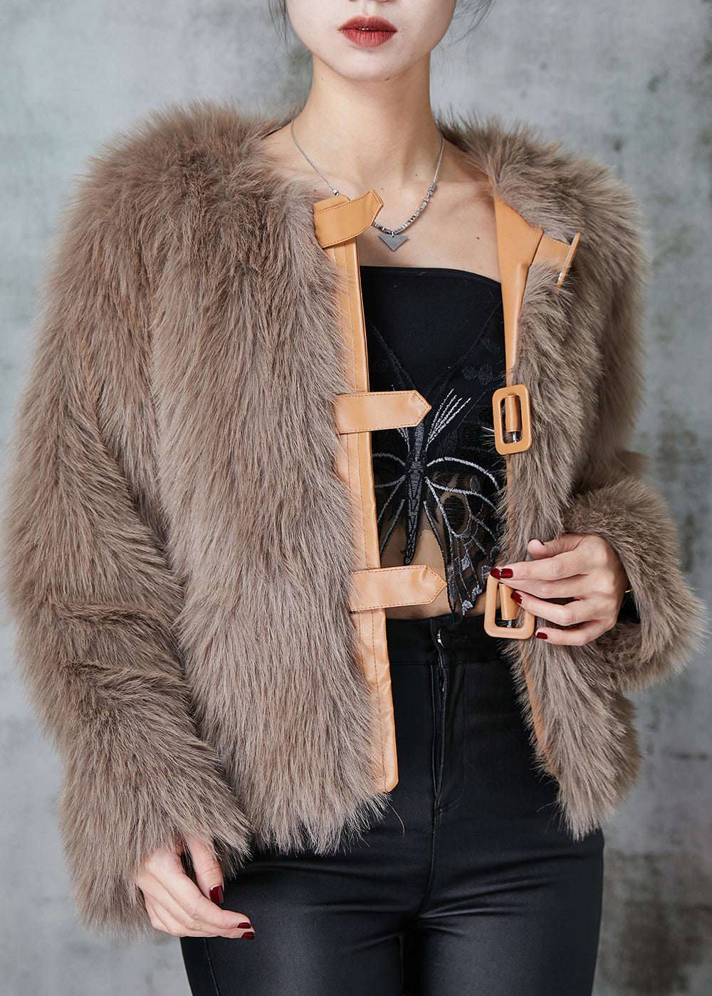 Drune | Khaki Patchwork Kunstfelljacken Winter