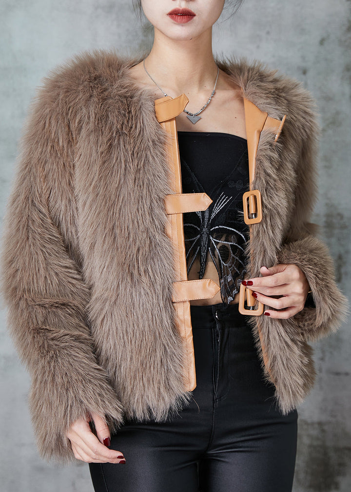Drune | Khaki Patchwork Kunstfelljacken Winter