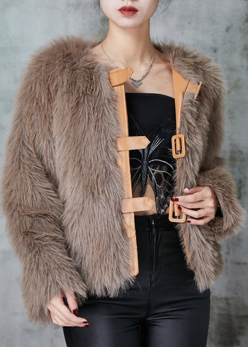 Drune | Khaki Patchwork Kunstfelljacken Winter