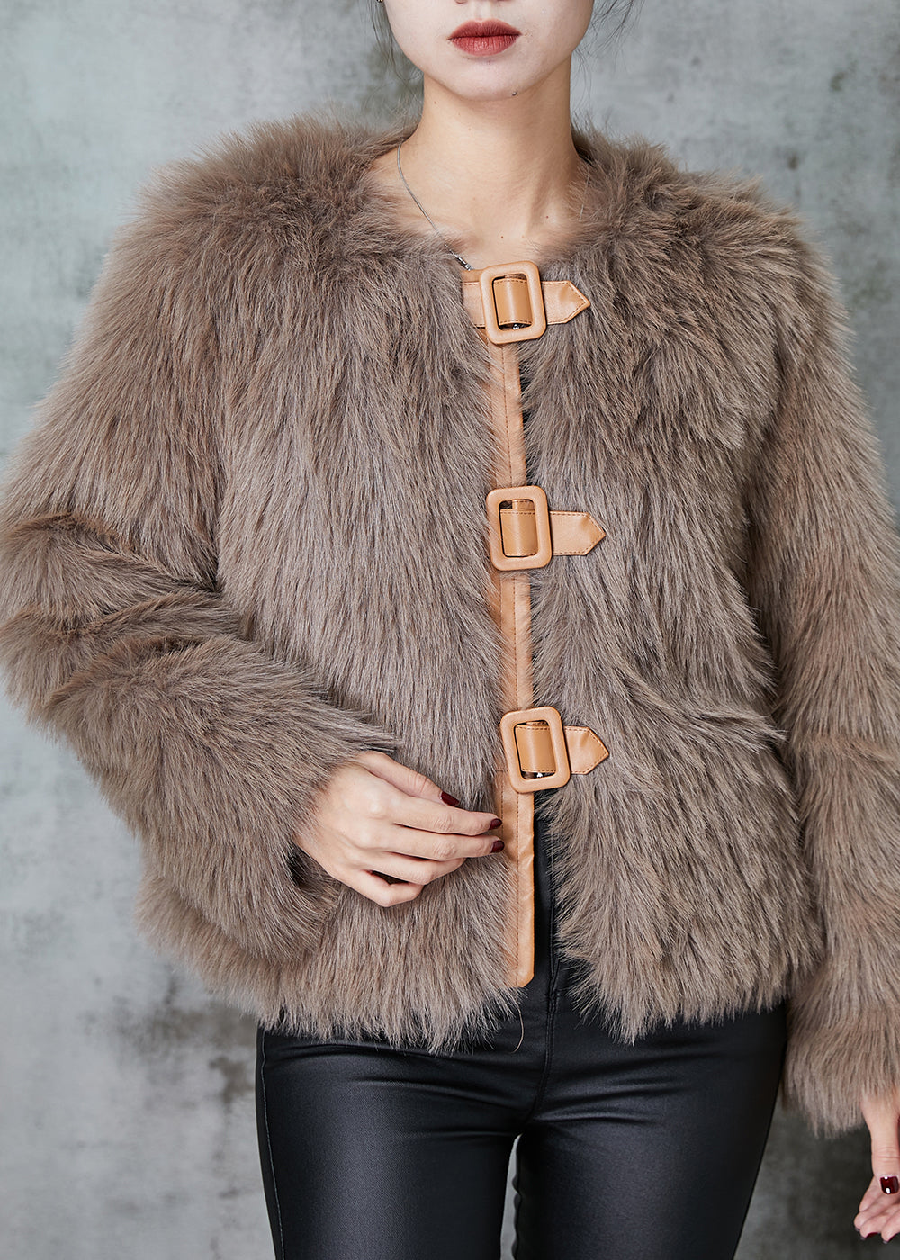 Drune | Khaki Patchwork Kunstfelljacken Winter