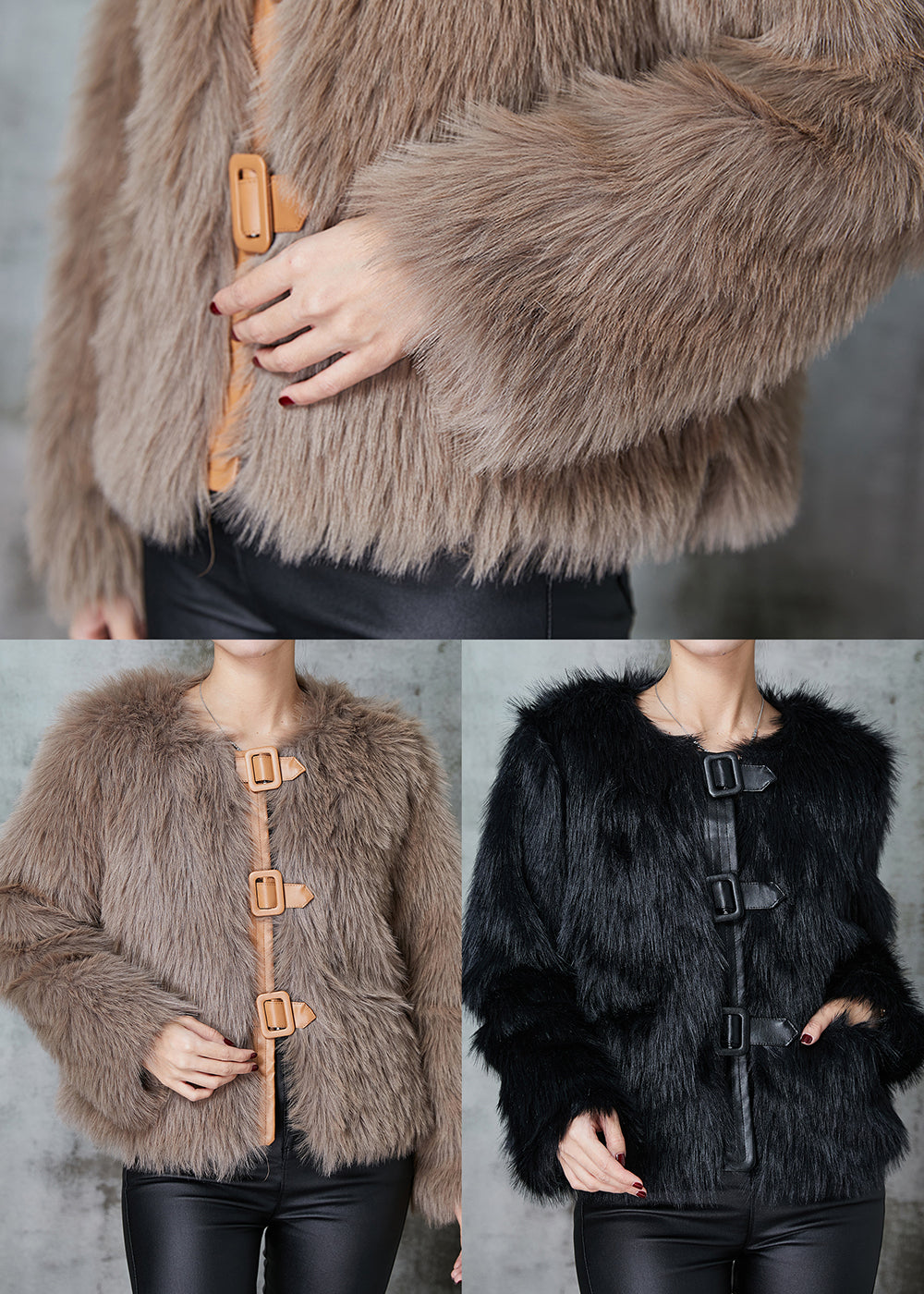 Drune | Khaki Patchwork Kunstfelljacken Winter