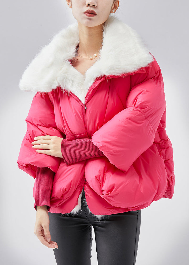 Drune | Pinker Pelzkragen Feine Baumwollgefüllte Winterkurzmäntel