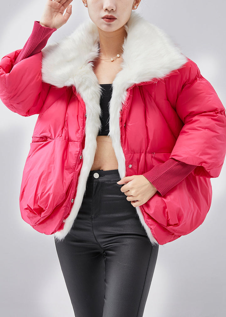 Drune | Pinker Pelzkragen Feine Baumwollgefüllte Winterkurzmäntel