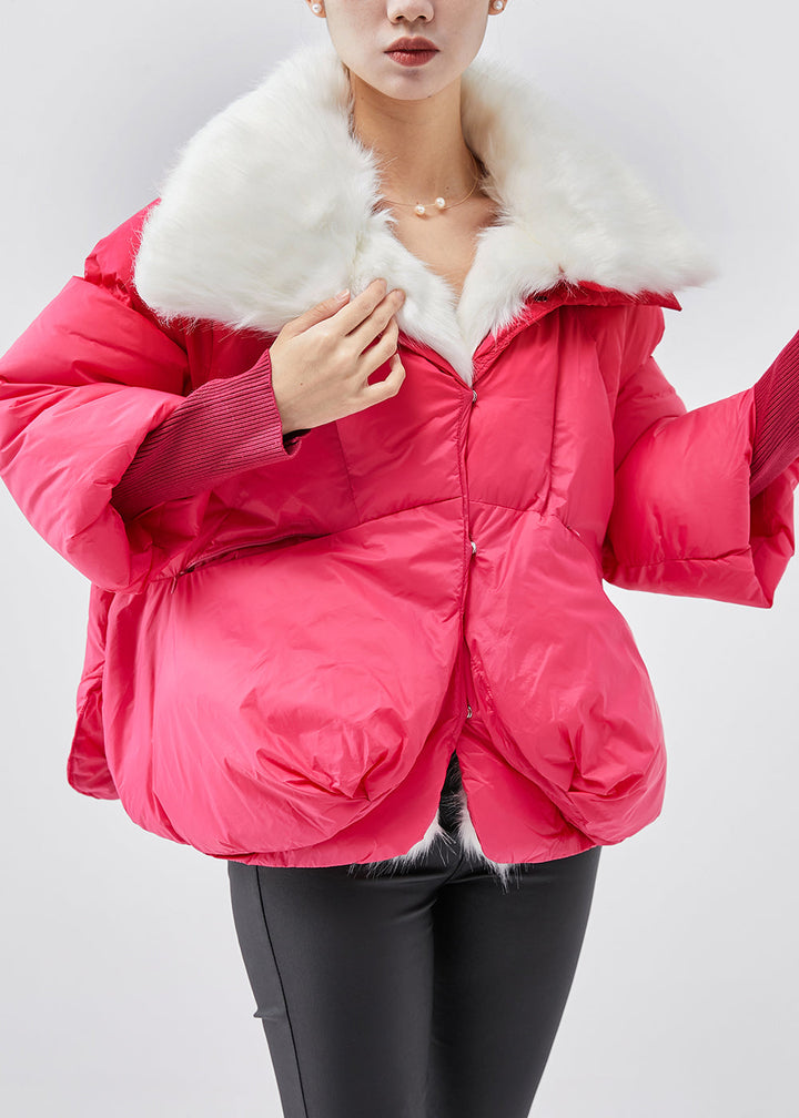 Drune | Pinker Pelzkragen Feine Baumwollgefüllte Winterkurzmäntel
