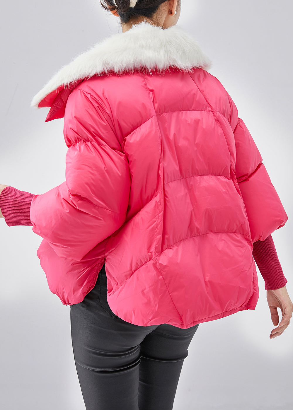 Drune | Pinker Pelzkragen Feine Baumwollgefüllte Winterkurzmäntel