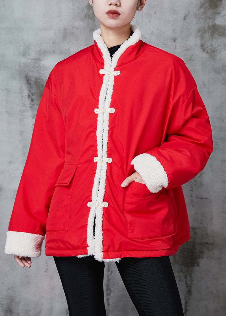 Drune | Rote chinesische Knopf Fleece-Woll gefütterte Jacken Winter