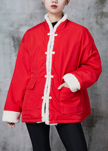 Drune | Rote chinesische Knopf Fleece-Woll gefütterte Jacken Winter