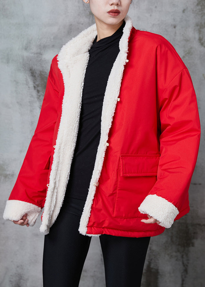 Drune | Rote chinesische Knopf Fleece-Woll gefütterte Jacken Winter
