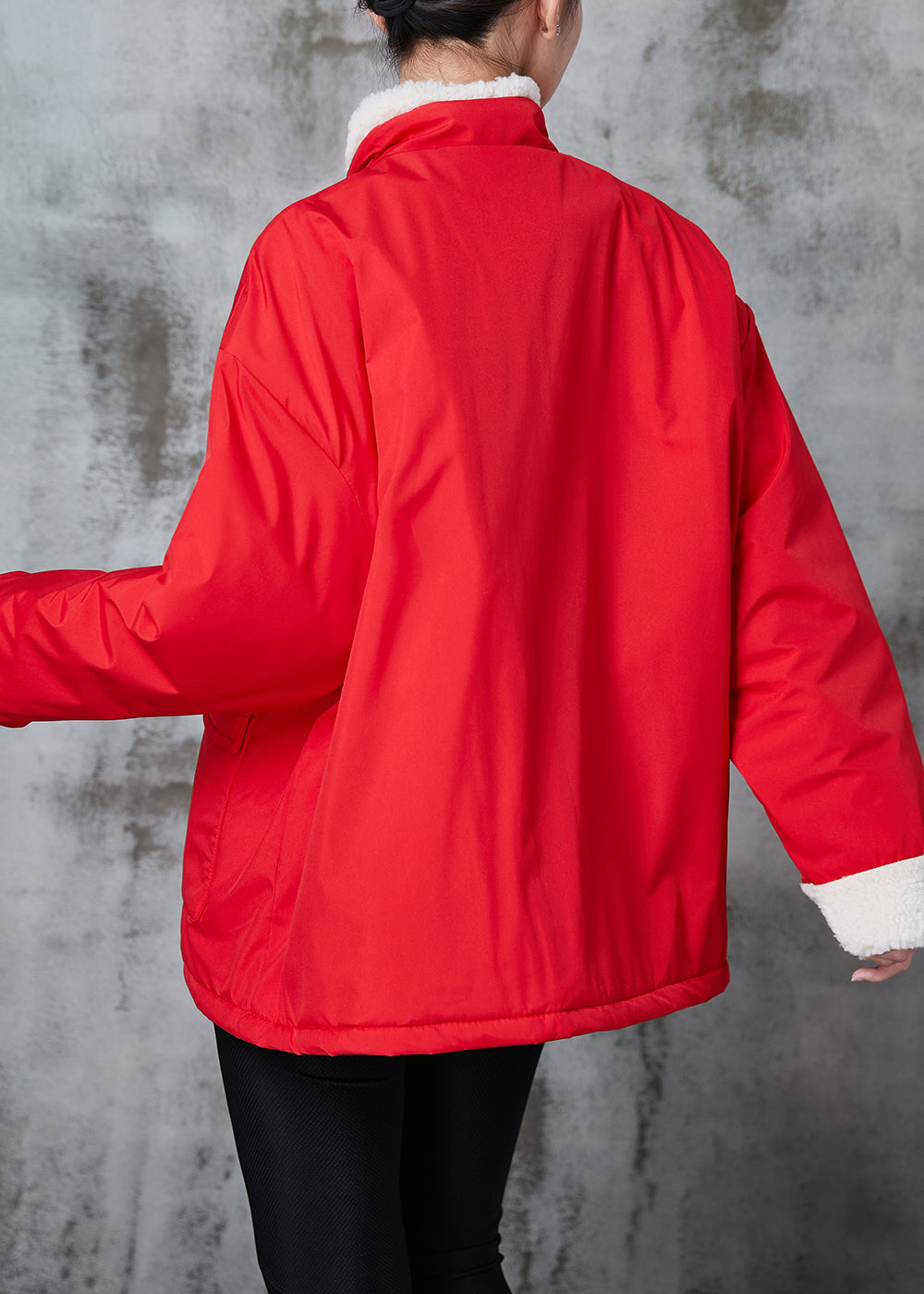 Drune | Rote chinesische Knopf Fleece-Woll gefütterte Jacken Winter