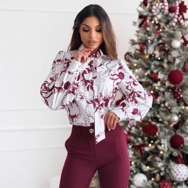 Drune | Fliege Kragen Langarmshirt für Damen - Elegant