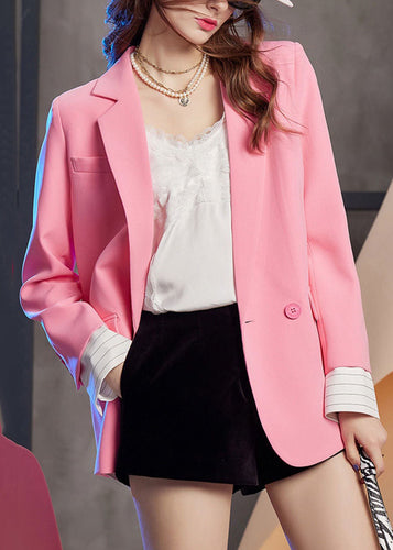 Drune | Pink Notched Patchwork Button Fake Two Pieces Coats Long Sleeve