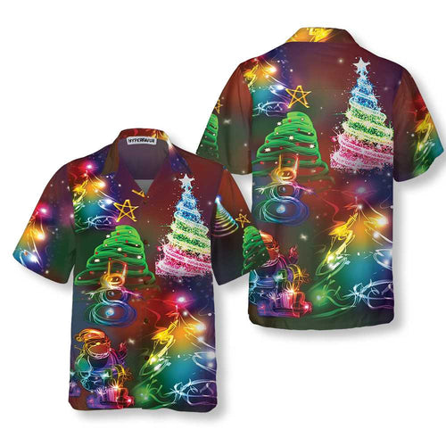 Drune | Helle Nacht Fröhliche Weihnachten Hawaiian-Shirt, 3D Farbiger Weihnachtsbaum Shirt, Bestes Geschenk Für Weihnachten