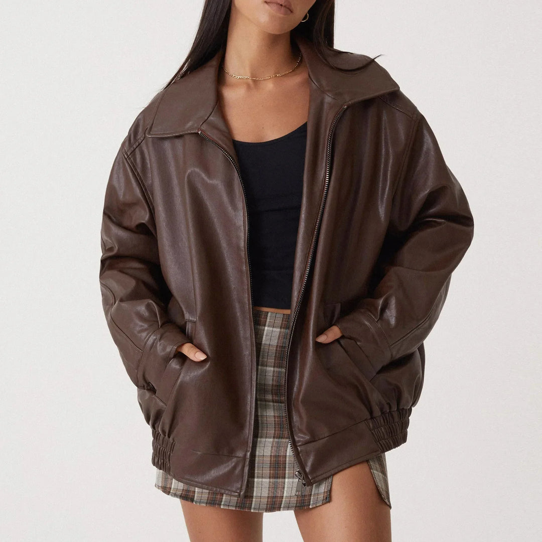 Drune | Moderne Oversized Lederjacke für Damen