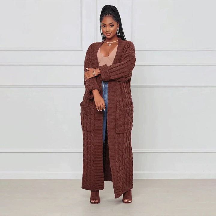 Drune | Damen Strickcardigan mit Zopfmuster – Offener Oversize Mantel für Herbst & Winter