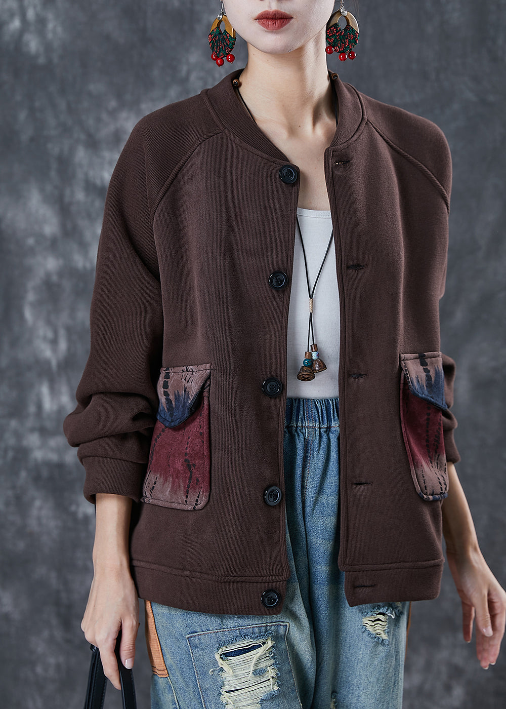 Drune | Patchwork Warme Fleecejacken Übergröße Winter