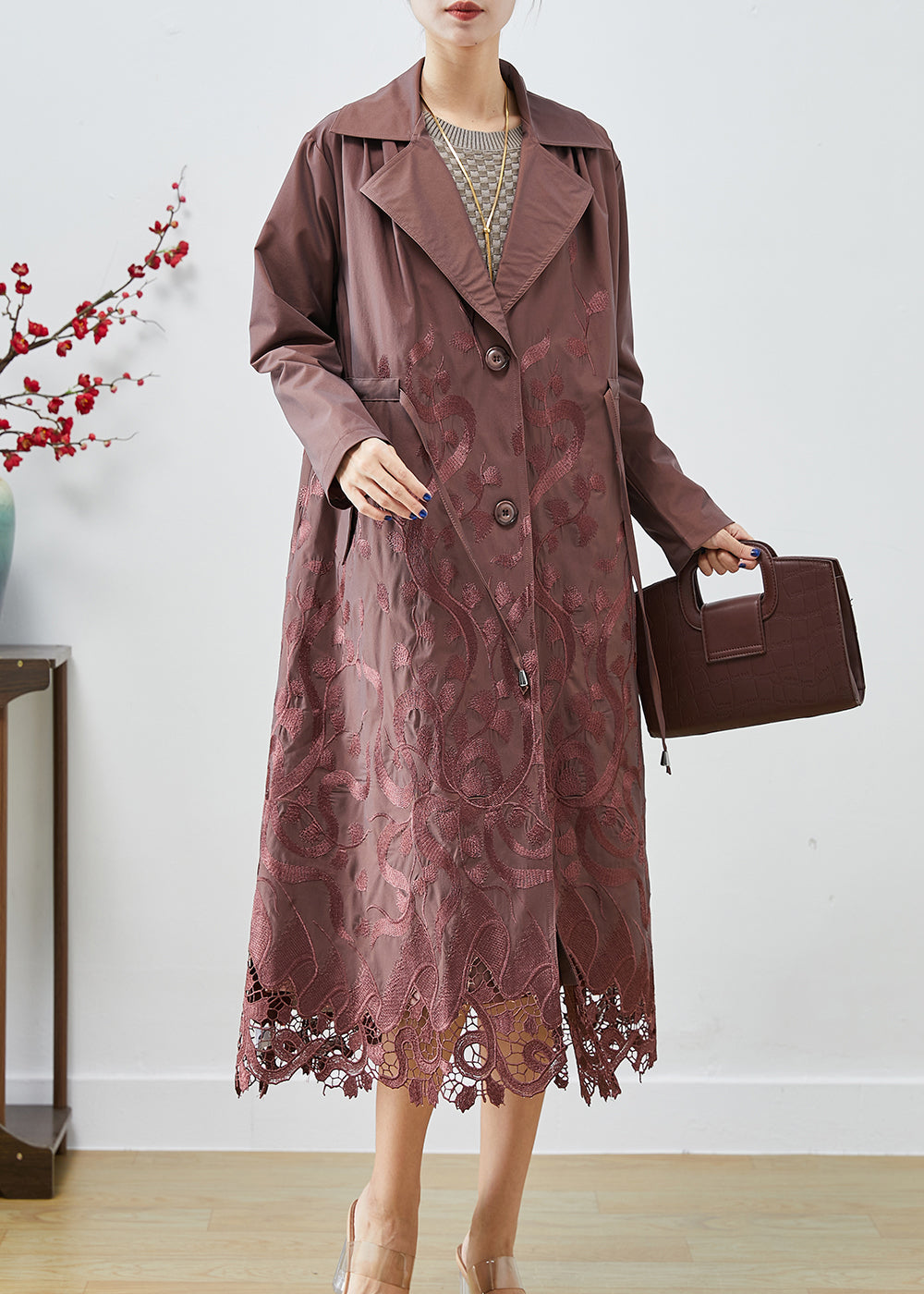 Drune | Spandex Trenchcoats Bestickter Taillengurt