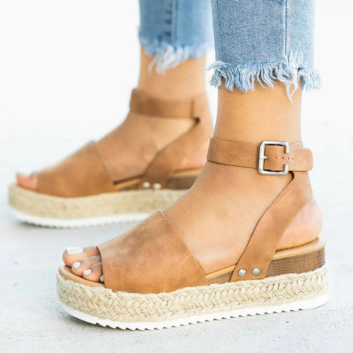 Drune | Plattform Sandalen Espadrille-Sohle Verstellbarer Knöchelriemen Zehenriemen