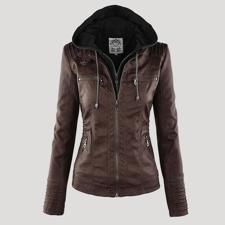Drune | Wetterfester Damen Faux Lederjacke mit Kapuze